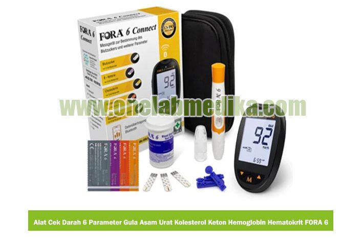 alat cek darah 6 parameter FORA 6 untuk gula darah asam urat kolesterol keton hemoglobin hematokrit