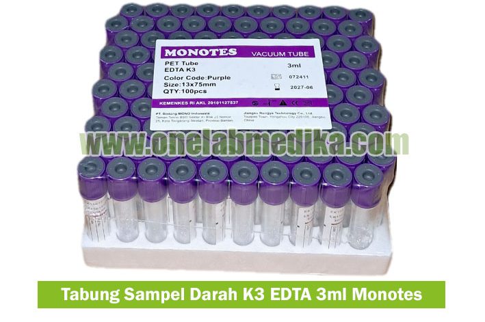 Tabung EDTA K3 3 ml isi 100 steril untuk pengambilan sampel darah hematologi laboratorium klinik dan rumah sakit