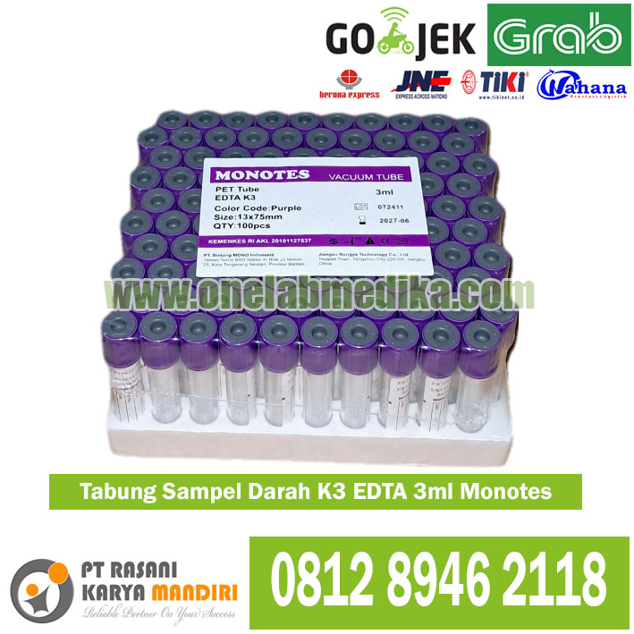 Tabung EDTA K3 3 ml isi 100 steril untuk pengambilan sampel darah hematologi laboratorium klinik dan rumah sakit